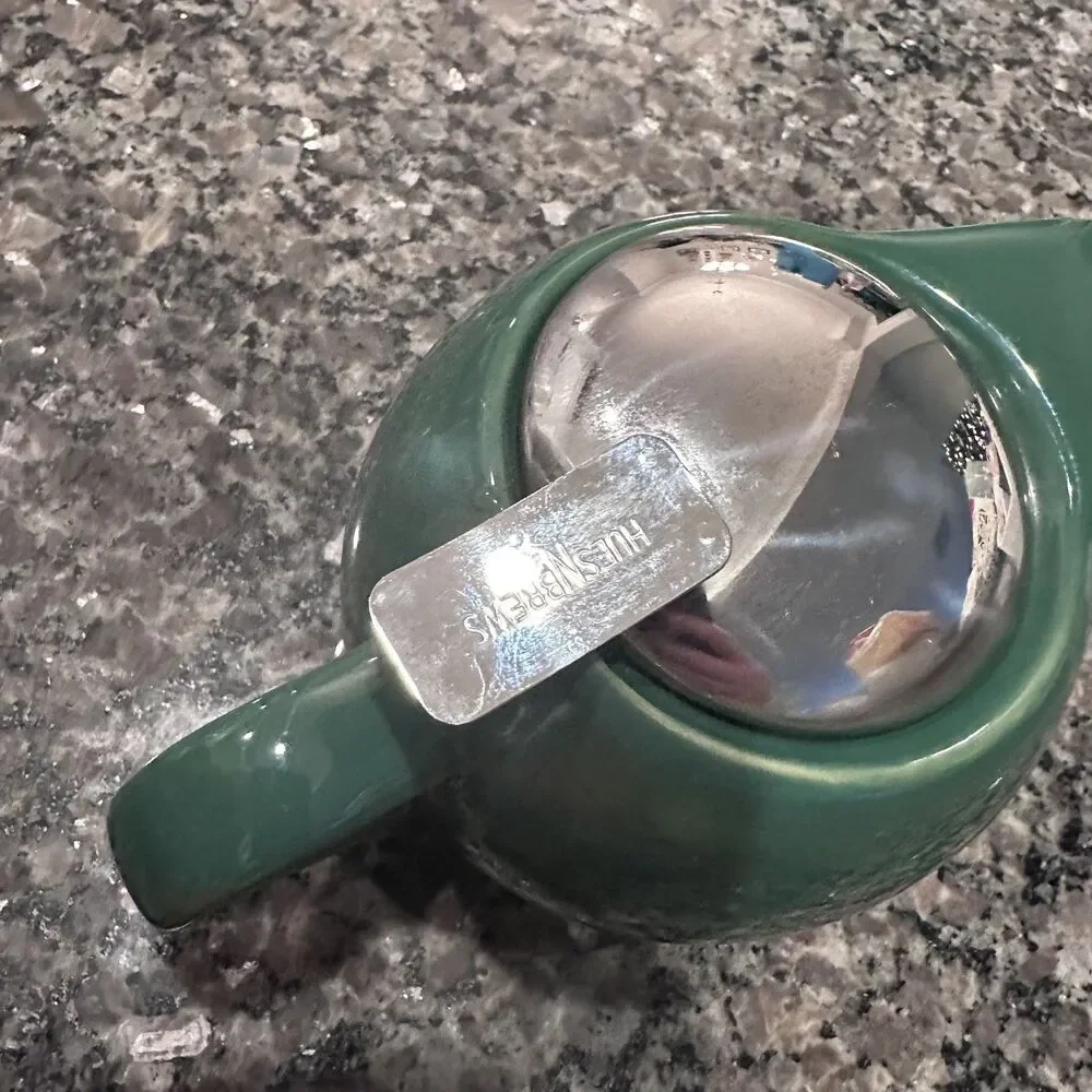 Hues N Brews Green Personal Tea Pot With Removable Tea Strainer And Chrome Lid